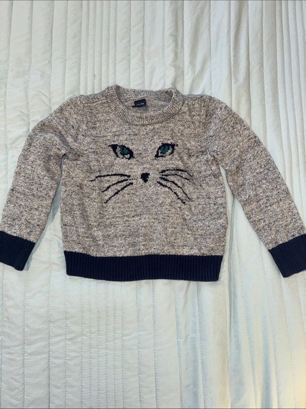 Cat Face Sweater - Gray and Navy